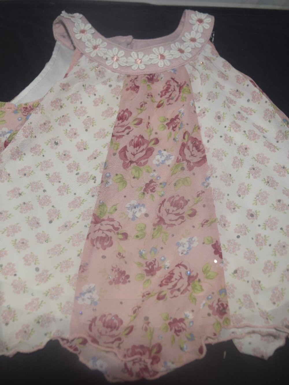 Shabby Chic Mauve Rose Ditsy Floral Paneled Chiffon Dress Tunic size 5
